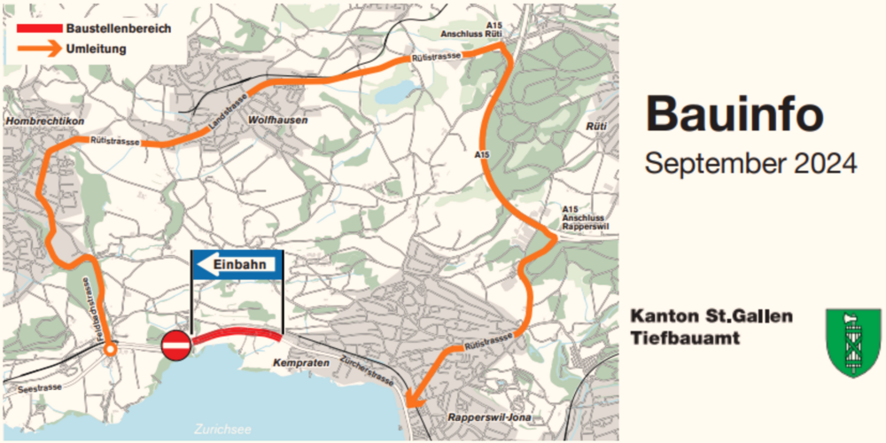 Stadteinwärts (Richtung Rapperswil-Jona) wird eine weiträumige Umfahrung eingerichtet.