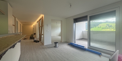 Blick in eine der neuen Wohnungen im alten Schulhaus Hintergoldingen, zu vermieten ab 1. Oktober 2024 oder nach Vereinbarung.