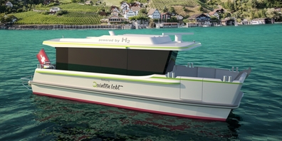 Visualisierung des wasserstoffbetriebenen Seetaxis für das autofreie Dorf Quinten am Walensee. Der Kanton St.Gallen unterstützt das Projekt.