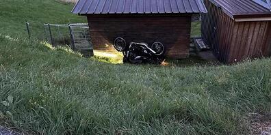 Nach dem Zusammenstoss mit einem Hund stürzte der Motorradfahrer ein Wiesbord hinunter.