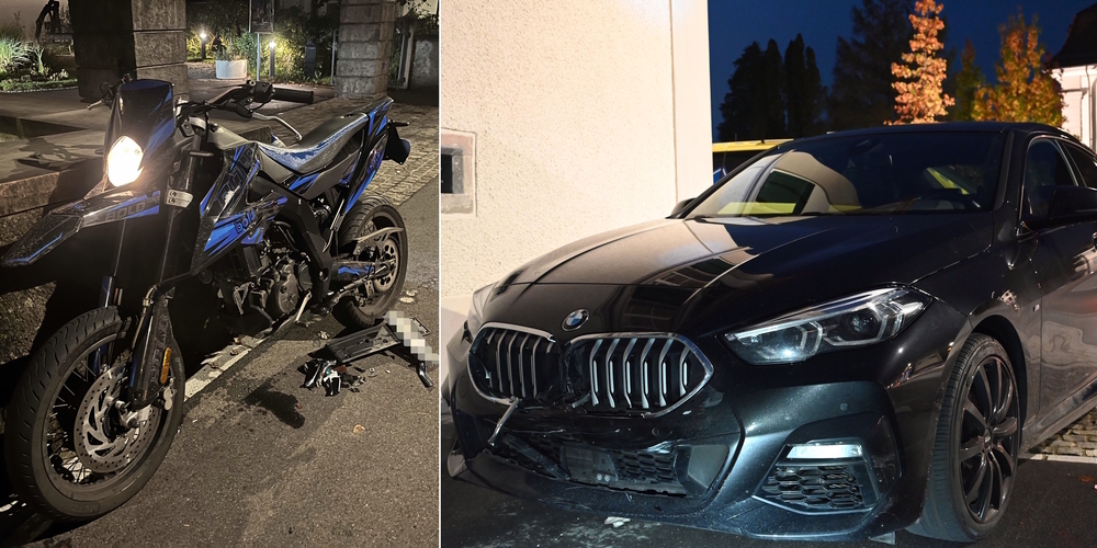 Als die Autofahrerin (r.) von der Oberbirgstrasse in die Strasse im Oberdorf einbog, kam es zur Kollision mit einem 17-jährigen Töfffahrer.