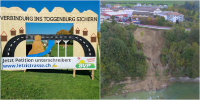 Holzkonstruktion mit Blache und Hangrutsch an der Letzistrasse. (Symbolbild)