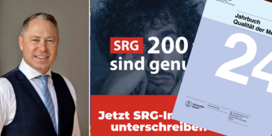 Dr. Philipp Gut (l.) mit Kritik an der SRG, welche mit Gebührengeldern Werbung in eigener Sache macht.