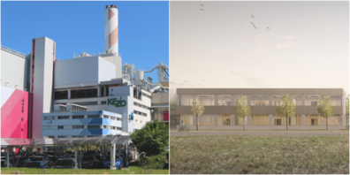 Themen am Infoanlass sind der Planungskredit für den Ersatzneubau der KEZO (l.) sowie der Baukredit für die Erweiterung der Primarschulanlage Weiden (r., Visualisierung).