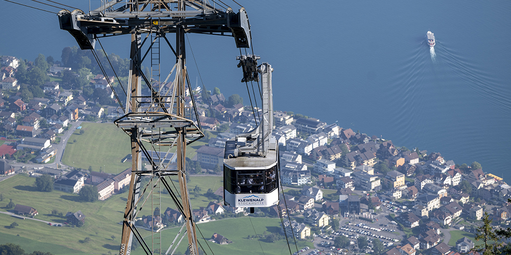 Eine von vielen Schweizer Seilbahnen: Die Bergbahn Klewenalp-Stockhütte oberhalb von Beckenried im Kanton Nidwalden.