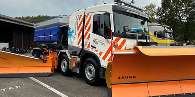 Für die Schneeräumung wird in diesem Winter erstmals ein batterieelektrischer Lastwagen eingesetzt.