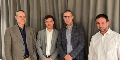 v.l.n.r. Moderator Urs Hemm, GLP-Kantonsrat Andrin Monstein, FDP-Fraktionspräsident Christian Lippu- ner und Thomas Kuster, Vorstandsmitglied Astag-Sektion Ostschweiz-Fürstentum Liechtenstein.
