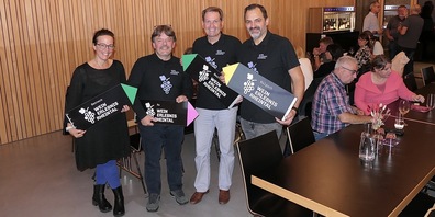 Sie erläuterten das geplante «Weinerlebnis Rheintal»: vl. Melanie Brunner, Armin Lutz, Silvio Hutter und Christoph Schmid