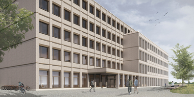 Modell des geplanten Kompetenzzentrums für die Schreinerausbildung in St.Margrethen. Die Baueingabe soll noch 2024 erfolgen.