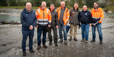 Regierungsrat Beat Tinner, WBK-Kommissionpräsident Eduard Neuhaus, die Referenten Marcel Zottele, Dominik Wäger, Christoph Birrer, Christian Schwendener und Andreas Düring