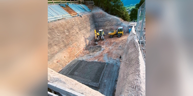 Die Dimensionen der Baugrube der Baugrube für den Neubau des Reservoirs Waid sind eindrücklich.