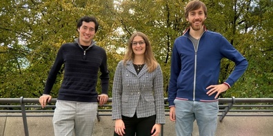 Die drei «Empa Entrepreneur Fellows» 2024 (von links nach rechts): Oscar Cipolato treibt das Lasergewebelöten mit Robotern voran, Federica Bellizio entwickelt eine Plattform für Energieversorger, und David Häusermann forscht an Drohnen für Feuerwehrleute und Industrieinspektoren.