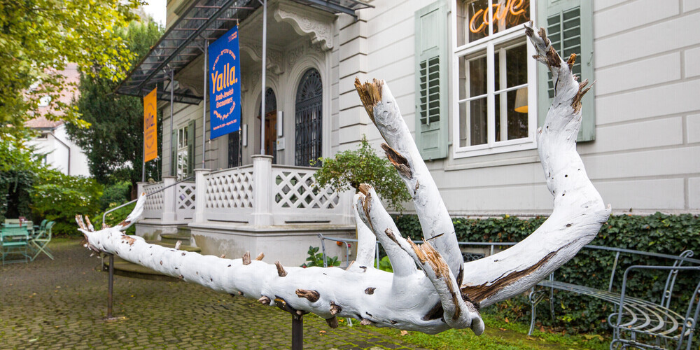 Das Jüdische Museum Hohenems mit dem «Baum», ein Werk von Hori Izhaki zur Ausstellung «Yalla. Arabisch-jüdische Berührungen»