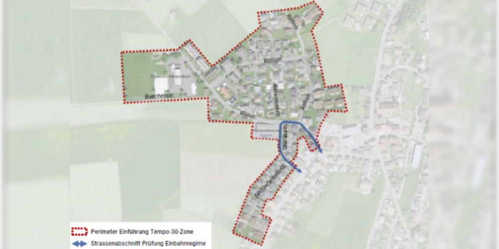 Übersicht Perimeter Einführung Tempo-30-Zone Quartiere Rötli und Röten.