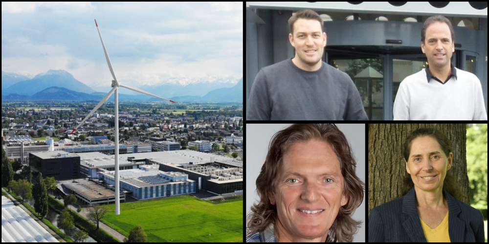 Werden in das Streitgespräch rund um das Windrad treten: Claudio Winter, Jens Breu (beide SFS), Siegfried Hettegger (Freie Landschaft Schweiz) und Esther Granitzer (Dr. scient. med.)