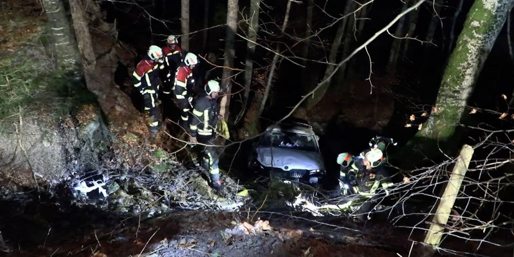 Die Feuerwehr konnte das völlig demolierte Unfallfahrzeug bergen