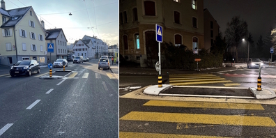 Fussgängerstreifen der Zürcher Strasse (l.) und der Oberstrasse in St.Gallen, wo es zu den Fussgängerunfällen mit Verletzungsfolgen kam.