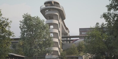 Blick vom Tal Richtung neuen Bahnhof Bruggen