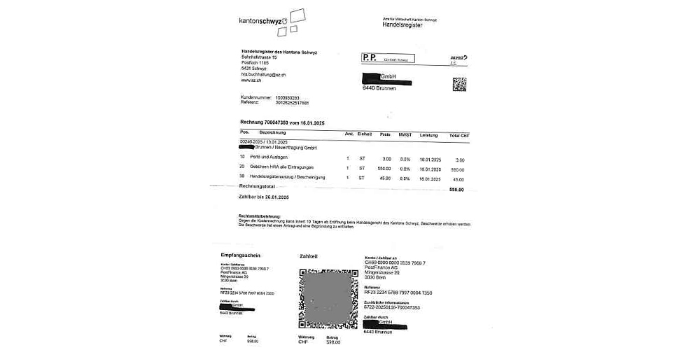 Die Fälschung hat Kontoangaben, die auf Postfinance laufen.