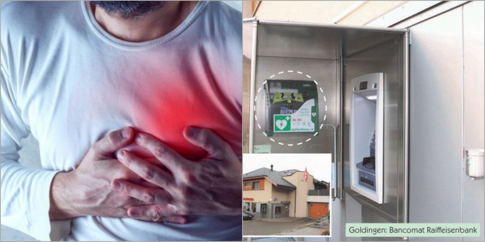 Hilfe in der Not: Auf dem Gemeindegebiet von Eschenbach sind zahlreiche Reanimationgeräte für Notfälle zu finden, beispielsweise beim Raiffeisenbank-Bancomat in Goldingen...