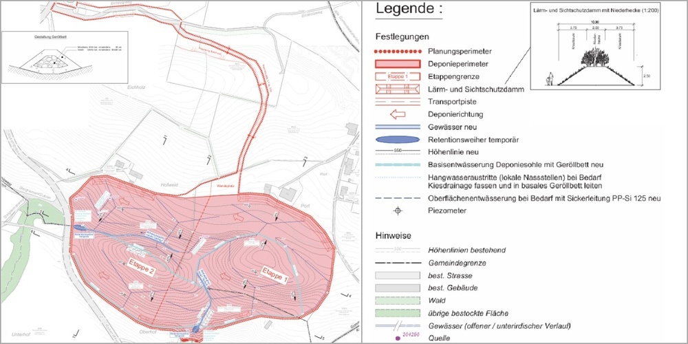 Im Gebiet Hofweid soll eine  Deponie für 362'200 m³   ausgeschieden werden.