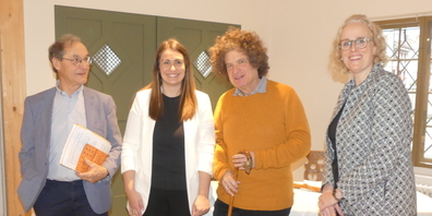 Die Proponenten des gemeinsamen Ausstellungsprojekts: vl. Dr. Peter Geiger (Liechtensteinisches Landesmuseum),  , Sonja Arnold (Museum Prestegg), Dr. Hanno Loewy (Jüdisches Museum Hohenems), Dr. Andrea Kauer (Liechteinisches Landesmuseum)