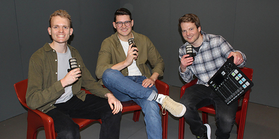 Das Podcast-Trio «Nullnummer»: Linus Hämmerli, Severin Lutz und Samuel Knecht.