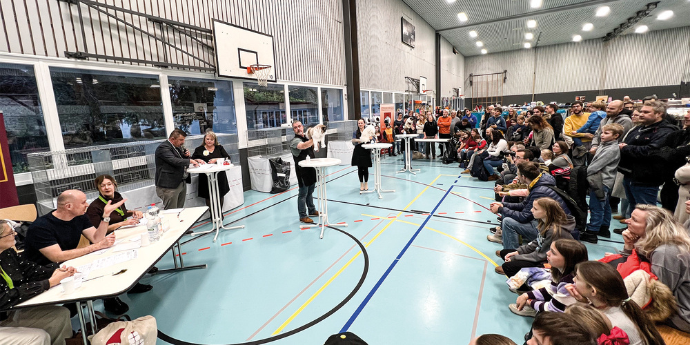 Präsident Michael Friedauer (l.) und neben ihm Moderatorin Olga Korovin, stellen die nominierten Katzen vor.