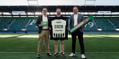 v.l.n.r.: Christoph Birchler (CEO Maestrani), Beat Kronenberg (CEO FC St.Gallen Event AG), Valentin Haag (Leiter Marketing Maestrani)