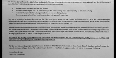 Im Advent flatterten diese Briefe in die Häuser. Jetzt müssen die Mietparteien raus. Dabei sprachen von 20 Jahren die Stadt und die SBB von Vorzeigebedingungen.