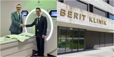 Dr. med. Jörg Mauch, MHBA. leitet gemeinsam mit seinem spezialisierten Fachteam die Radiologie und bietet unter anderem auch konventionelles Röntgen sowie Compu- tertomographie (CT) an. Peder Koch , CEO und Delegierter des Verwaltungsrates der Berit Klinik AG (auf dem Bild links), freut sich auf eine erfolgreiche Zusammenarbeit mit Dr. Jörg Mauch (im Bild rechts).