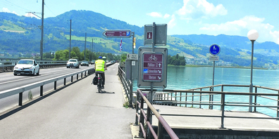 Rostig, alt, sanierungsbedürftig und zu wenig hoch: Das Geländer zwischen Radweg und See muss erneuert werden. (Bild Ramona Nock)