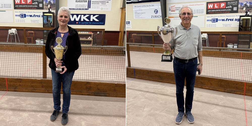 Gewannen den Pokal als Clubmeisterin bzw. Clubmeister 2025: Manu Schnyder (l.) und Michele Masucci.