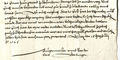 Die Missive vom 18. Juli 1548 erreicht St.Gallen aus Überlingen, der Stadt mit einem der grössten (Korn)Märkte Oberdeutschlands