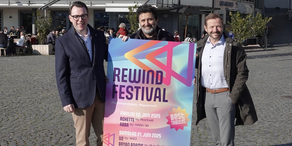Die Macher des Rewind-Festival im Sommer auf dem Fischmarktplatz: (v.l.) Fabian Villiger, Rocco Delli Colli, Matthias Kost