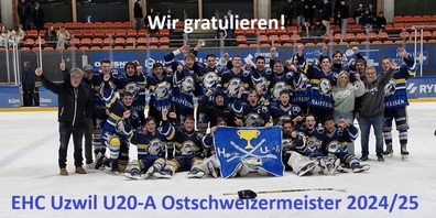 EHC Uzwil U20-A hatte sich am 9. März mit dem 5:2-Sieg über Hockey Grischun Sud den Ostschweizer Meistertitel erkämpft. 