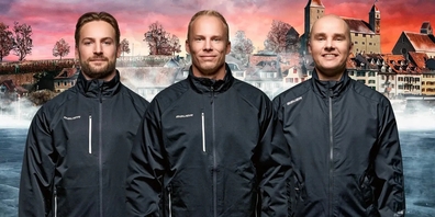 Bleiben bei den Lakers (v.l.n.r.): Fabian Gunnarsson (Assistenzcoach),  Johan Lundskog (Headcoach) und Jaakko Valkama (Goalietrainer).