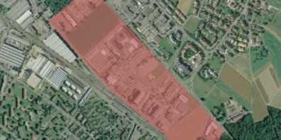Luftbild des Gebietes "Bahnhof Nord" zwischen der Wehntaler- und der Altbachstrasse.