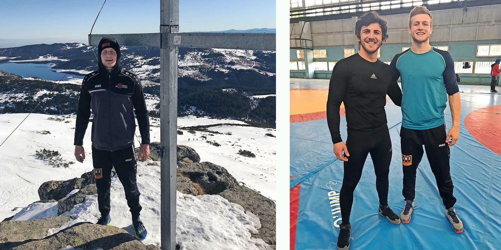 Oft unterwegs: Sascha Schmid einmal mit seinem georgischen Vorbild Surab Datunaschwili beim Training in Kuba und einmal beim Höhentraining in Bulgarien. (Bilder: zvg)