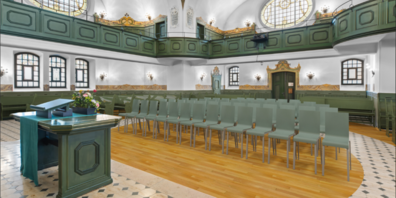 Visualisierung des neuen Innenraums der evangelischen Kirche Haldenbüel.