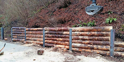 Neu angelegte Steinschlagschutzbaute aus Holz.