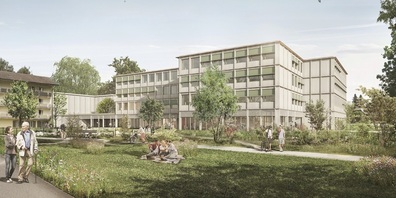 Visualisierung der geplanten, aber nun abgelehnten neuen Schulanlage Sonnmatt in Uzwil.