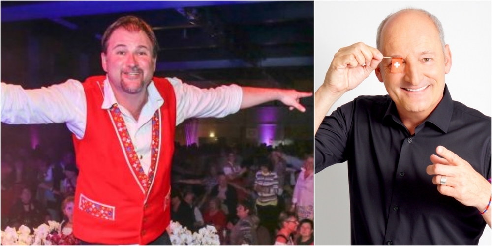Der Schweizer Stimmungsmacher und Sänger Stefan Roos (l.) macht Halt im Ahoi – und auch Komiker und Ahoi-Chef Cony Sutter (r.) sorgt für Stimmung.