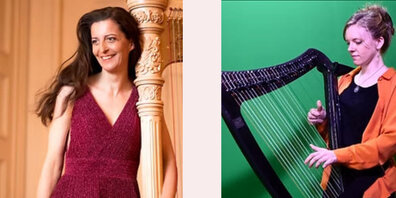 Silke Aichhorn (links) leitet einen Kurs, der sich an Harfenspielende aller Spielniveaus richtet, während Esther Sévérac (rechts) einen Workshop zur elektronischen Harfe anbietet.