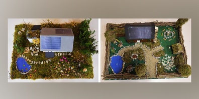 Im Unterricht erstellten die Schülerinnen und Schüler Modelle ihres «eigenen Gartens» mit zahlreichen Kleinstrukturen für Biodiversitätsflächen.