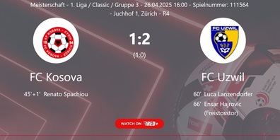 Der FC Uzwil kann nachdoppeln! Nach dem Heimsieg gegen den Leader FC Winterthur U21 jetzt ein 2:1-Sieg beim FC Kosova.