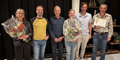 Silvana Braun (10 Jahre Vorstand), Jürgen Wehrle (neuer  Präsident), Otto Graf (25 Jahre Revisor), Franziska Joller (10 Jahre Vorstand),  Oliver Baumann (Revisor neu), Peter Züst (scheidender Präsident)