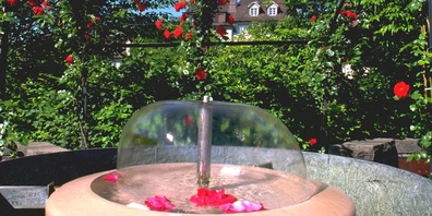 Der Brunnen im Blindenrosengarten.