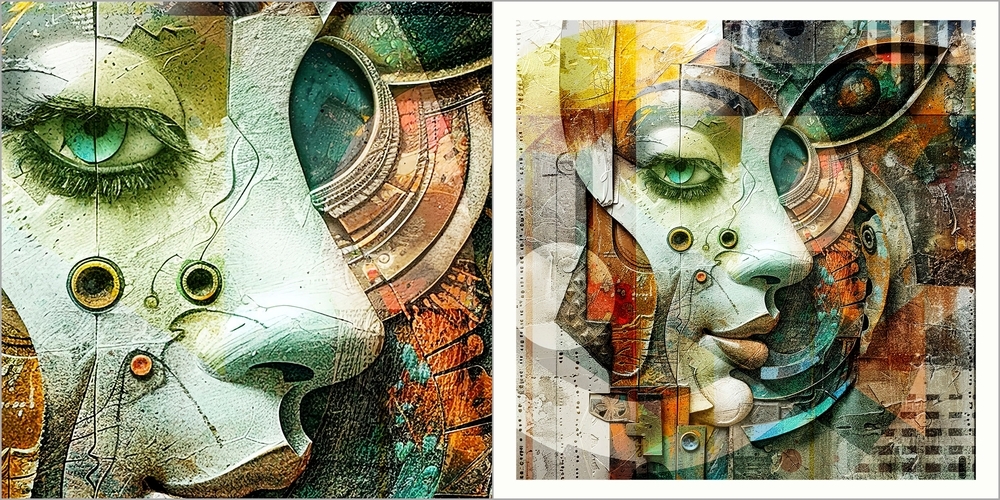 Links: Detailansicht (Ausschnitt), rechts: gesamtes Werk.
