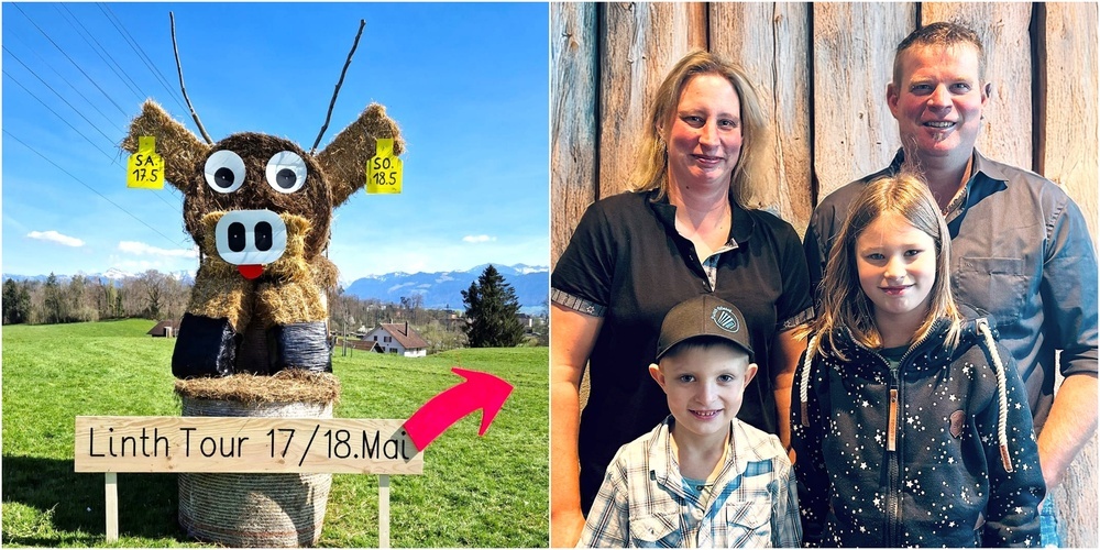 Die Strohkuh ist eine von vielen tierischen Bewohnern des Holzwieshofs. Sie freut sich zusammen mit der Familie Büsser auf die anstehende Linth-Tour.
